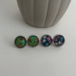 Trendy Colorful Floral  Earring Set  -Stylish Flower Boho Stud Earrings Set